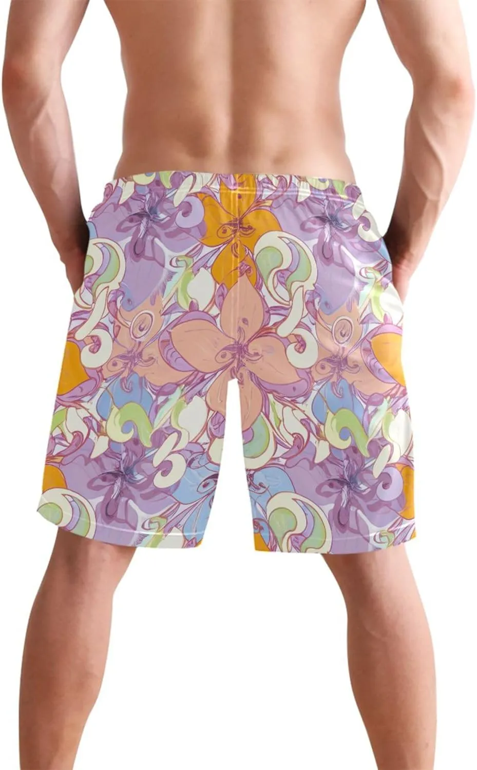 Colorful Spring Flower Mens Swimming Shorts Custom Men's Swim Trunks Funny Quick Dry Elastic Waist S