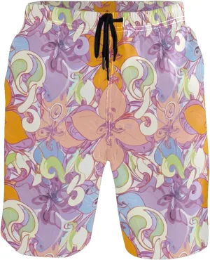 Colorful Spring Flower Mens Swimming Shorts Custom Men's Swim Trunks Funny Quick Dry Elastic Waist S