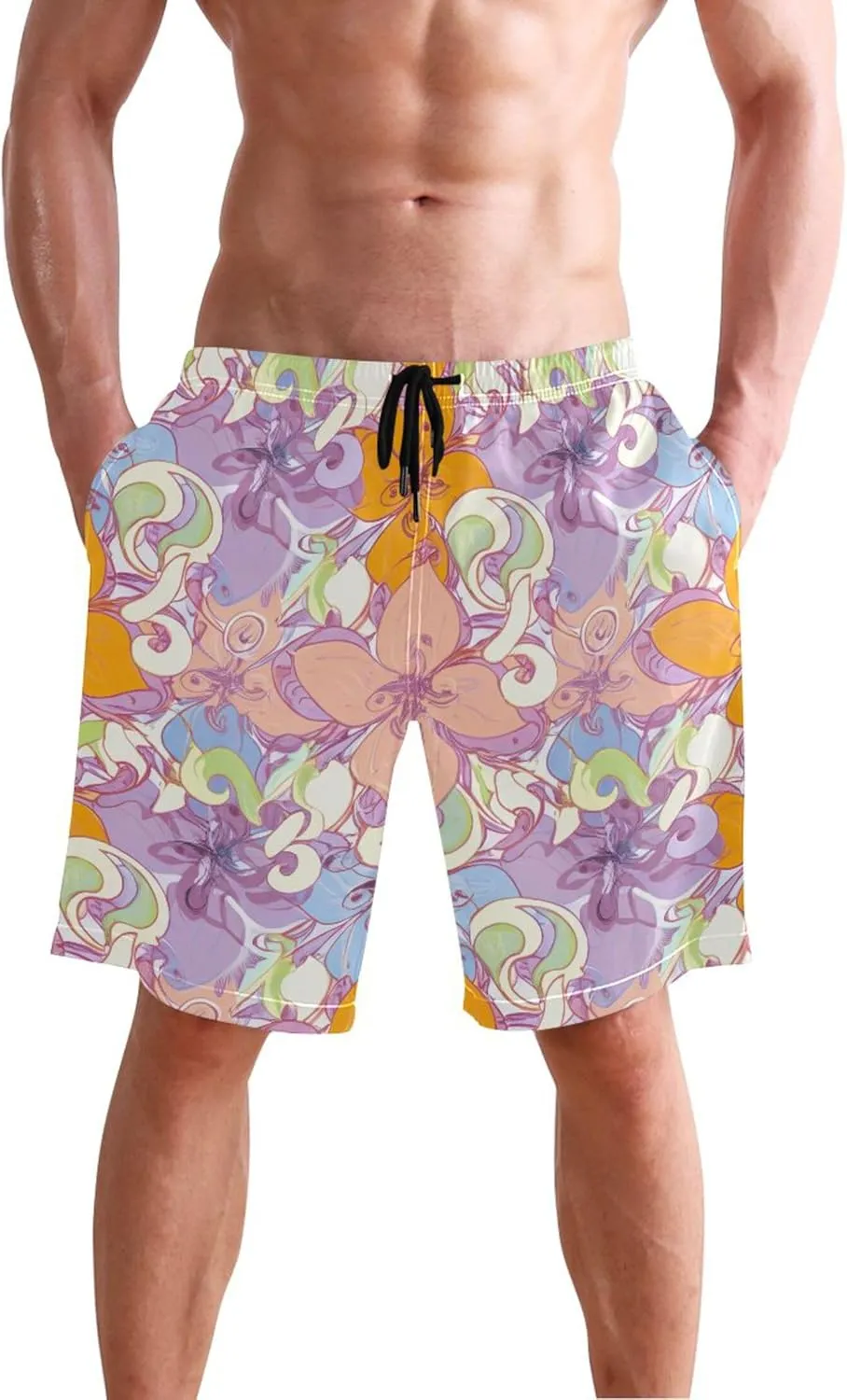 Colorful Spring Flower Mens Swimming Shorts Custom Men's Swim Trunks Funny Quick Dry Elastic Waist S