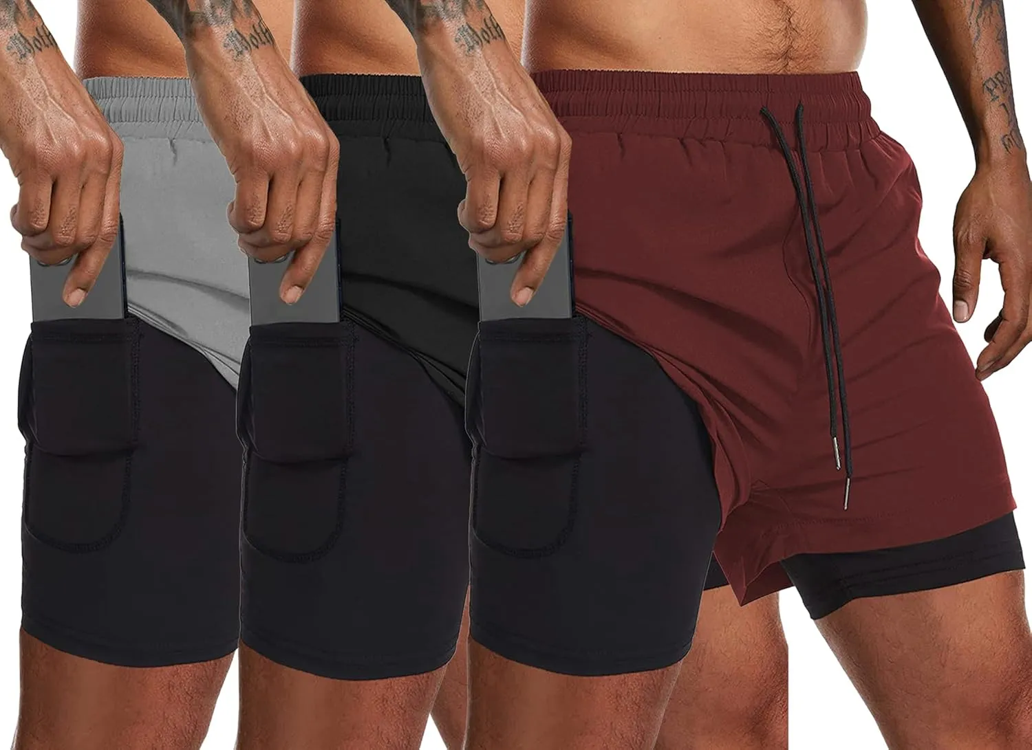COOFANDY Men's 2 Pack Running Shorts 2 in 1 Workout Shorts Quick Dry Gym Training Athletic Jogger with Phone Pockets