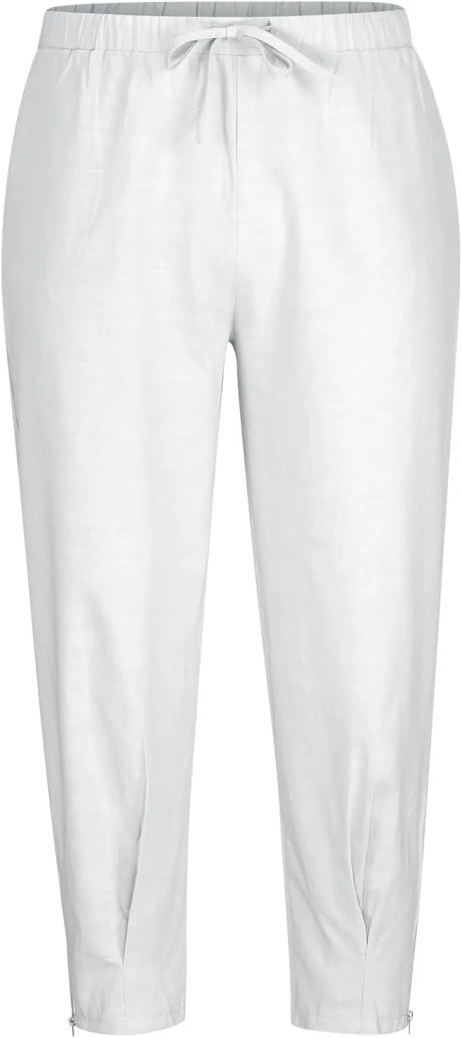 Cotton Linen Capris Pants for Men Drawstring Elastic Waist Side Zipper Casual Pants Athletic Gym Pants with Pocket