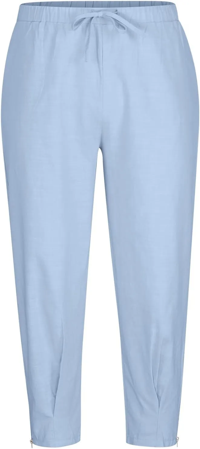 Cotton Linen Capris Pants for Men Drawstring Elastic Waist Side Zipper Casual Pants Athletic Gym Pants with Pocket