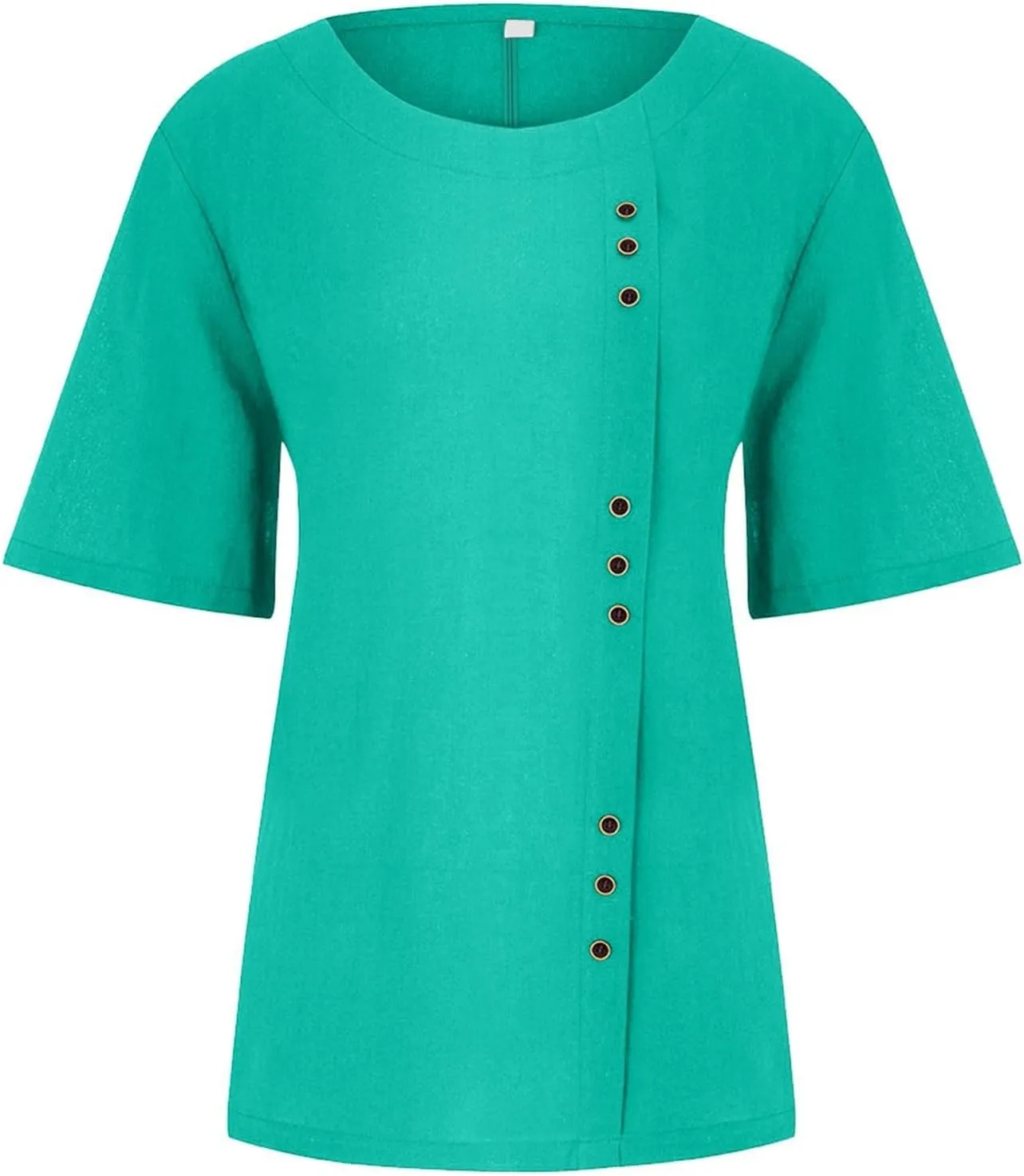 Cotton Linen Tops for Women Short Sleeve Round Neck T Shirts Oversized Embroidery Floral Printed Loose Blouses S-5XL