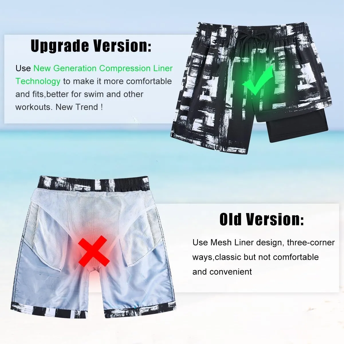 Cozople Mens Swim Trunks with Compression Liner 5.5" Inseam Quick Dry Bathing Suit Lightweight Swimming Shorts