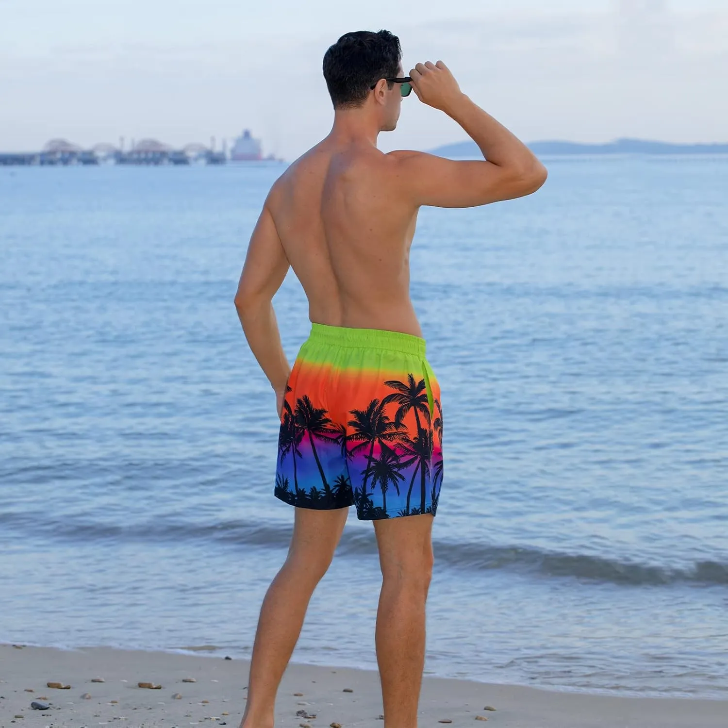 Cozople Mens Swim Trunks with Compression Liner 5.5" Inseam Quick Dry Bathing Suit Lightweight Swimming Shorts