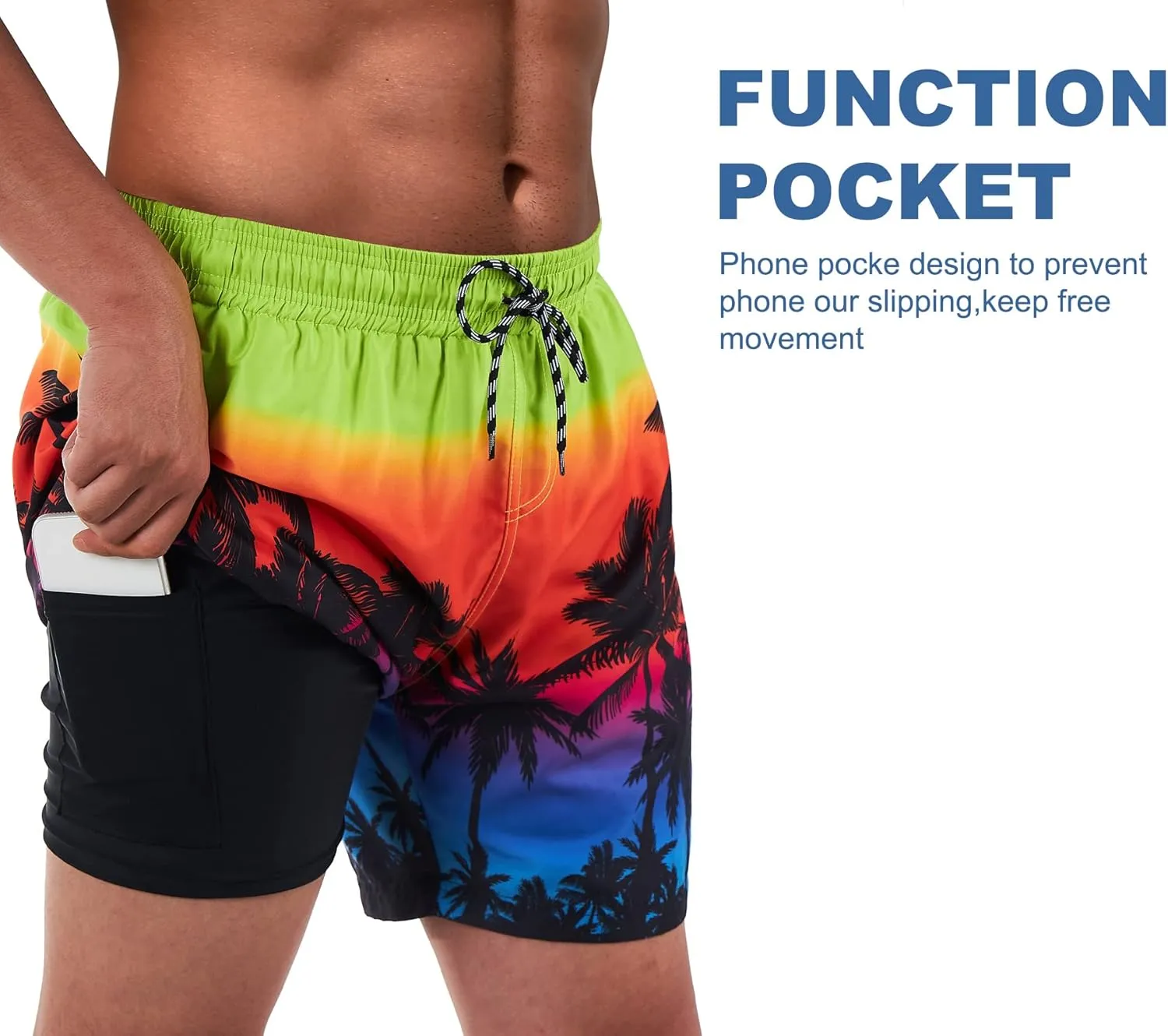 Cozople Mens Swim Trunks with Compression Liner 5.5" Inseam Quick Dry Bathing Suit Lightweight Swimming Shorts