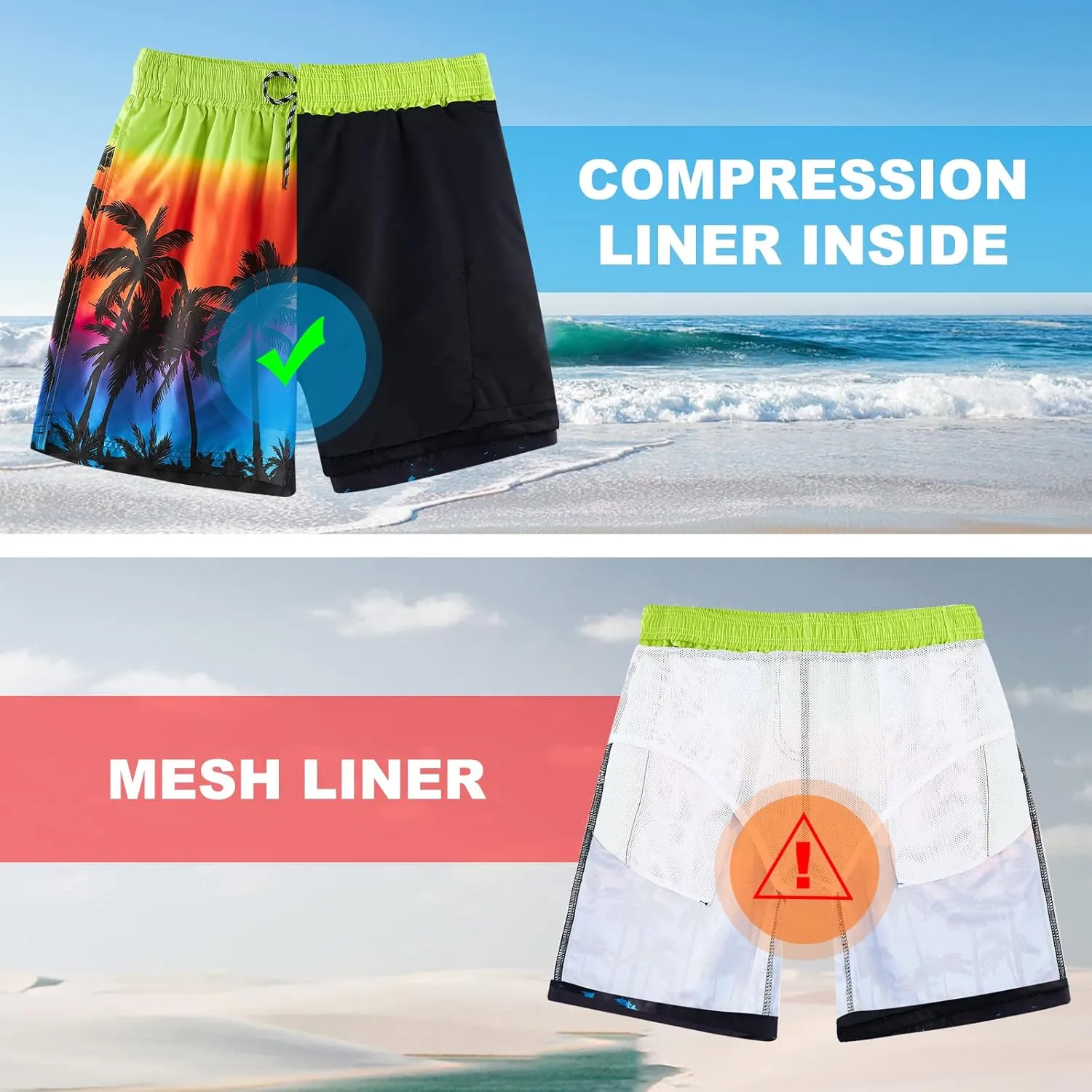 Cozople Mens Swim Trunks with Compression Liner 5.5" Inseam Quick Dry Bathing Suit Lightweight Swimming Shorts