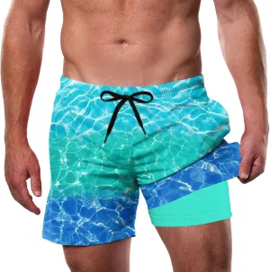 Cozople Mens Swim Trunks with Compression Liner 5.5" Inseam Quick Dry Bathing Suit Lightweight Swimming Shorts