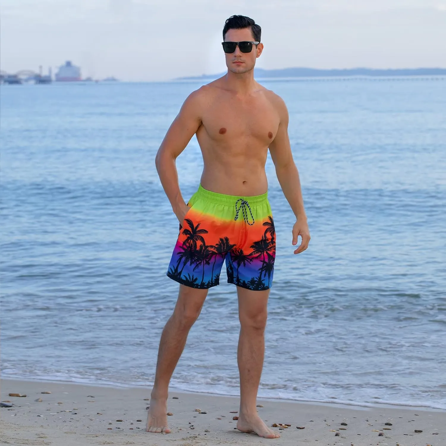 Cozople Mens Swim Trunks with Compression Liner 5.5" Inseam Quick Dry Bathing Suit Lightweight Swimming Shorts
