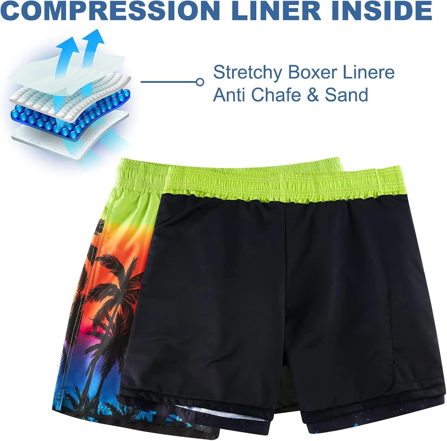Cozople Mens Swim Trunks with Compression Liner 5.5" Inseam Quick Dry Bathing Suit Lightweight Swimming Shorts