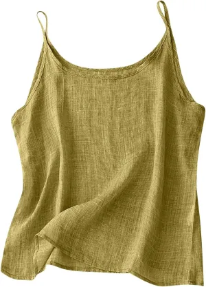 Ctreela Womens Cotton Linen Cami Tank Tops Summer Gauze Layering Camisoles Relaxed Fit Beach Vacation Clothes with Slit