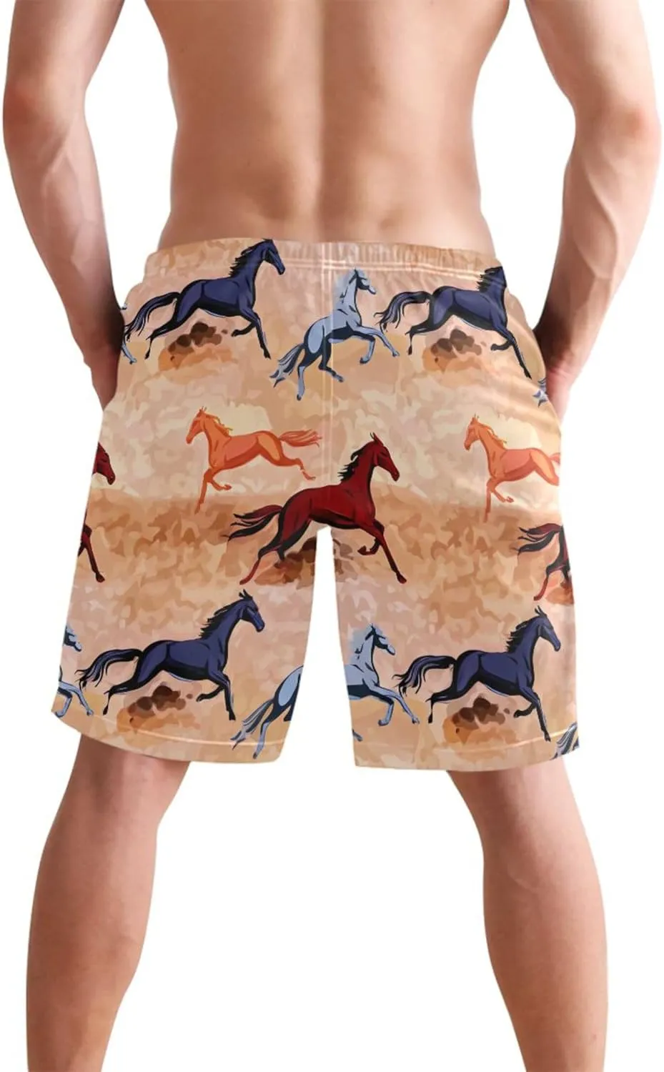 Custom Cute Swim Trunks Men Colorful Galloping Horses Board Swimming Shorts Quick Dry Bathing Suit S
