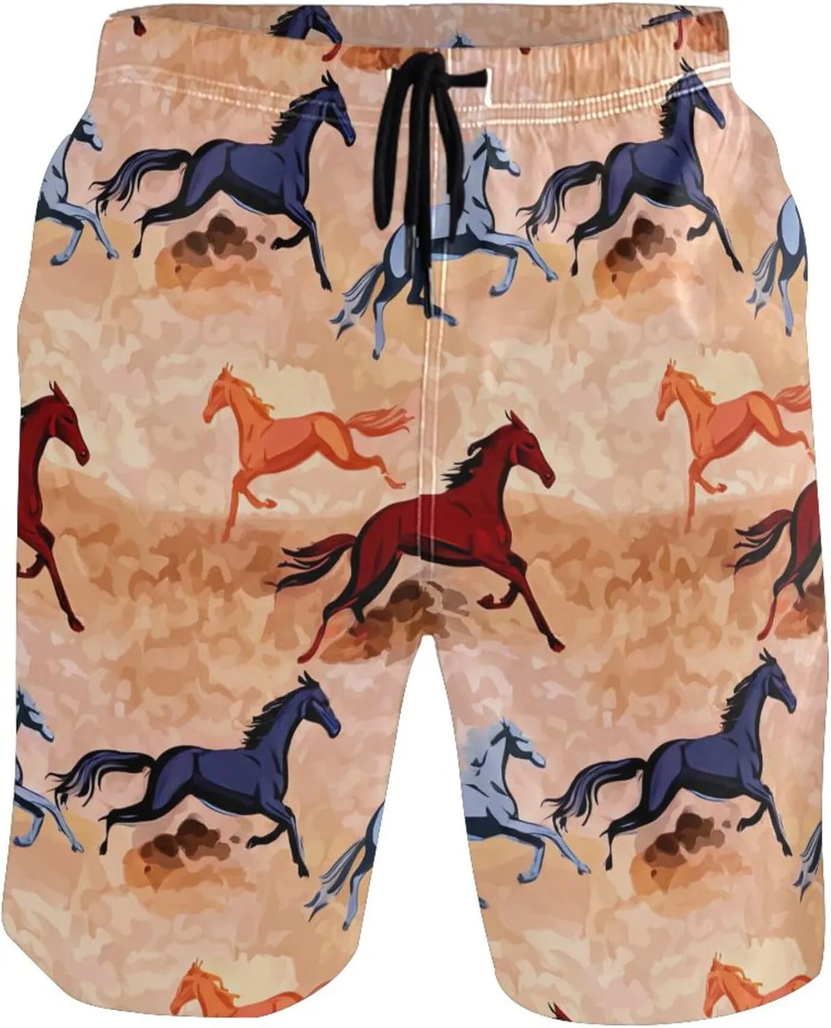 Custom Cute Swim Trunks Men Colorful Galloping Horses Board Swimming Shorts Quick Dry Bathing Suit S