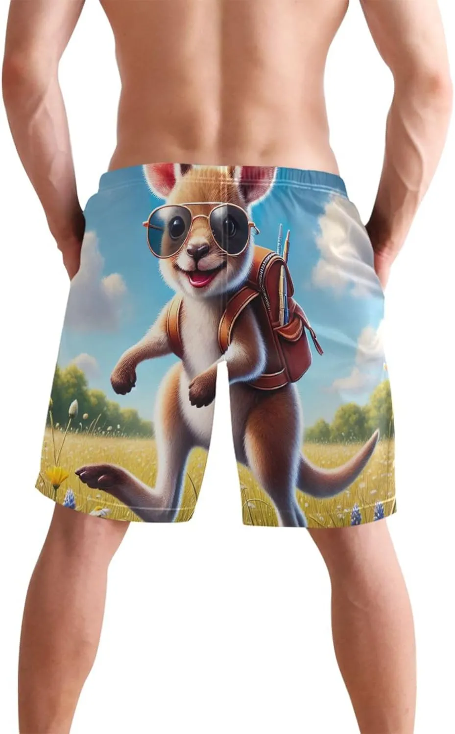 Custom Mens Swim Trunks Funny Cute Hiking Kangaroo Outdoor Beach Swimming Shorts Quick Dry Swimwear S