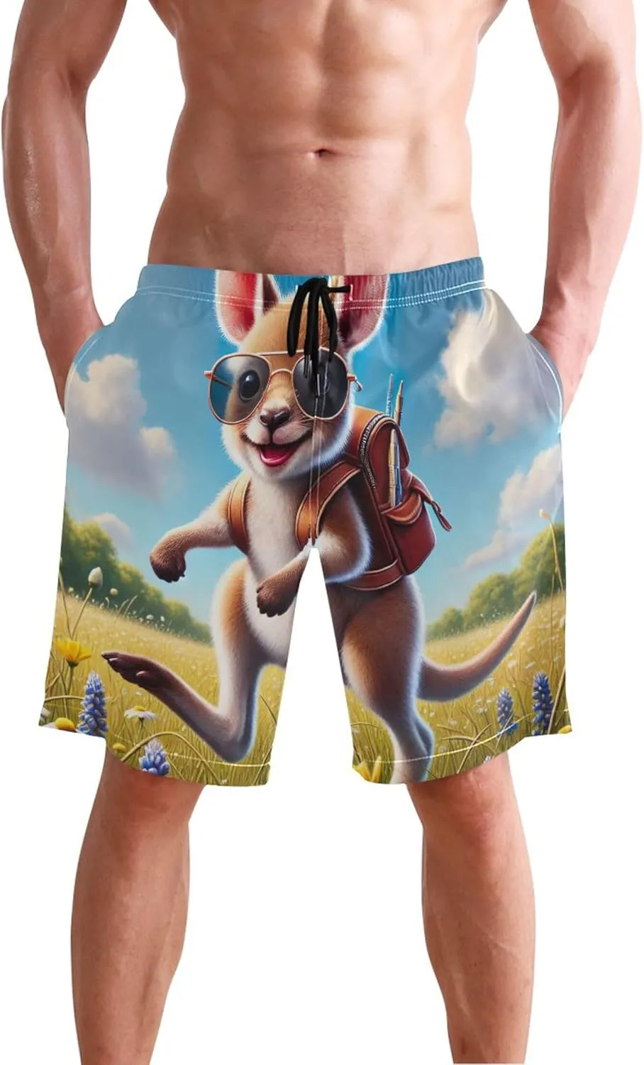 Custom Mens Swim Trunks Funny Cute Hiking Kangaroo Outdoor Beach Swimming Shorts Quick Dry Swimwear S