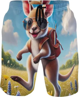 Custom Mens Swim Trunks Funny Cute Hiking Kangaroo Outdoor Beach Swimming Shorts Quick Dry Swimwear S