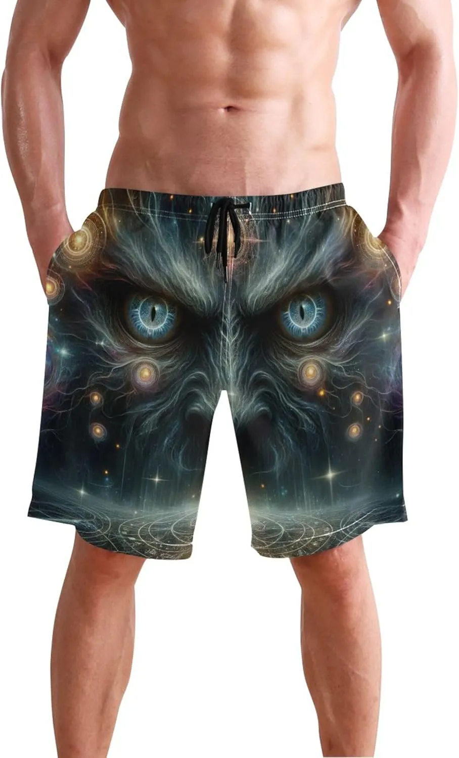 Custom Swim Trunks for Men Magical Evil Eyes Black Mens Swimming Shorts Swimwear Quick Dry S