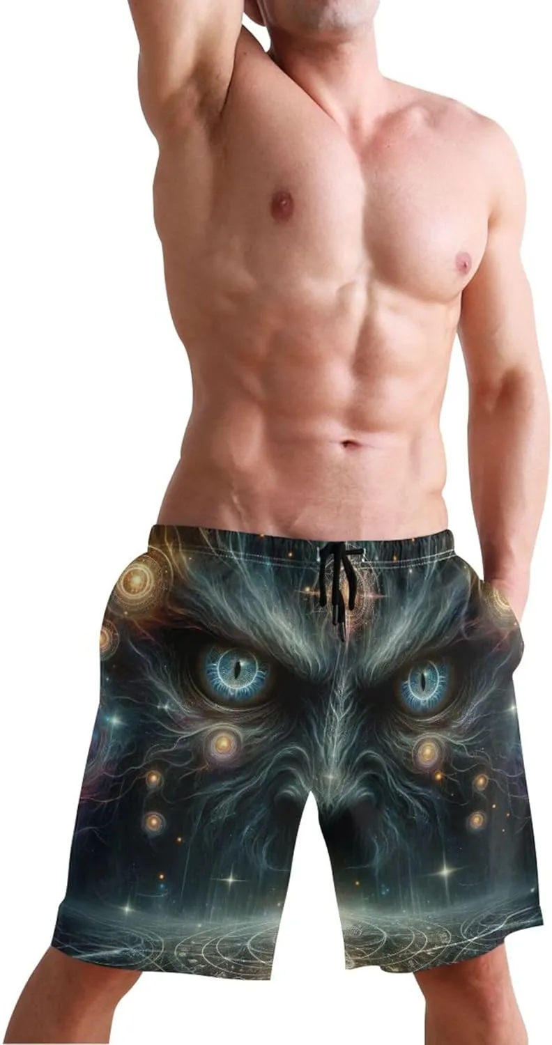 Custom Swim Trunks for Men Magical Evil Eyes Black Mens Swimming Shorts Swimwear Quick Dry S