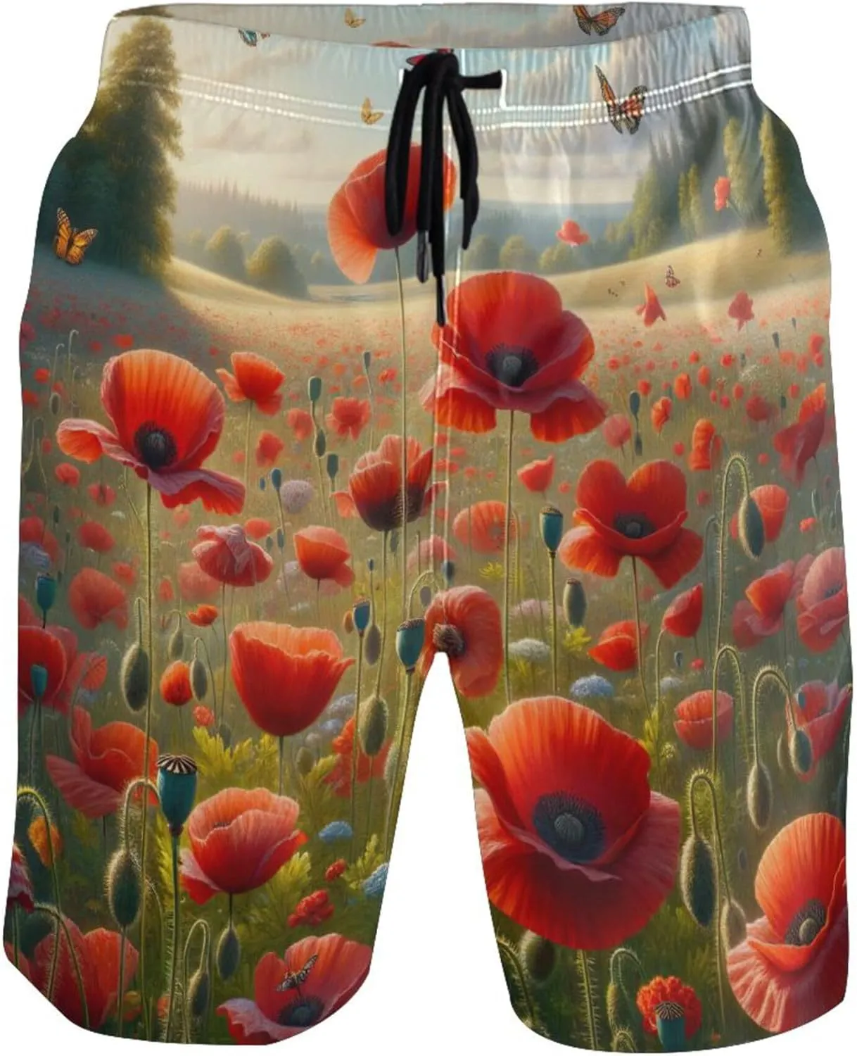 Custom Swim Trunks for Men Poppy Flowers Floral Mens Swimming Shorts Swimwear Bathing Suits S