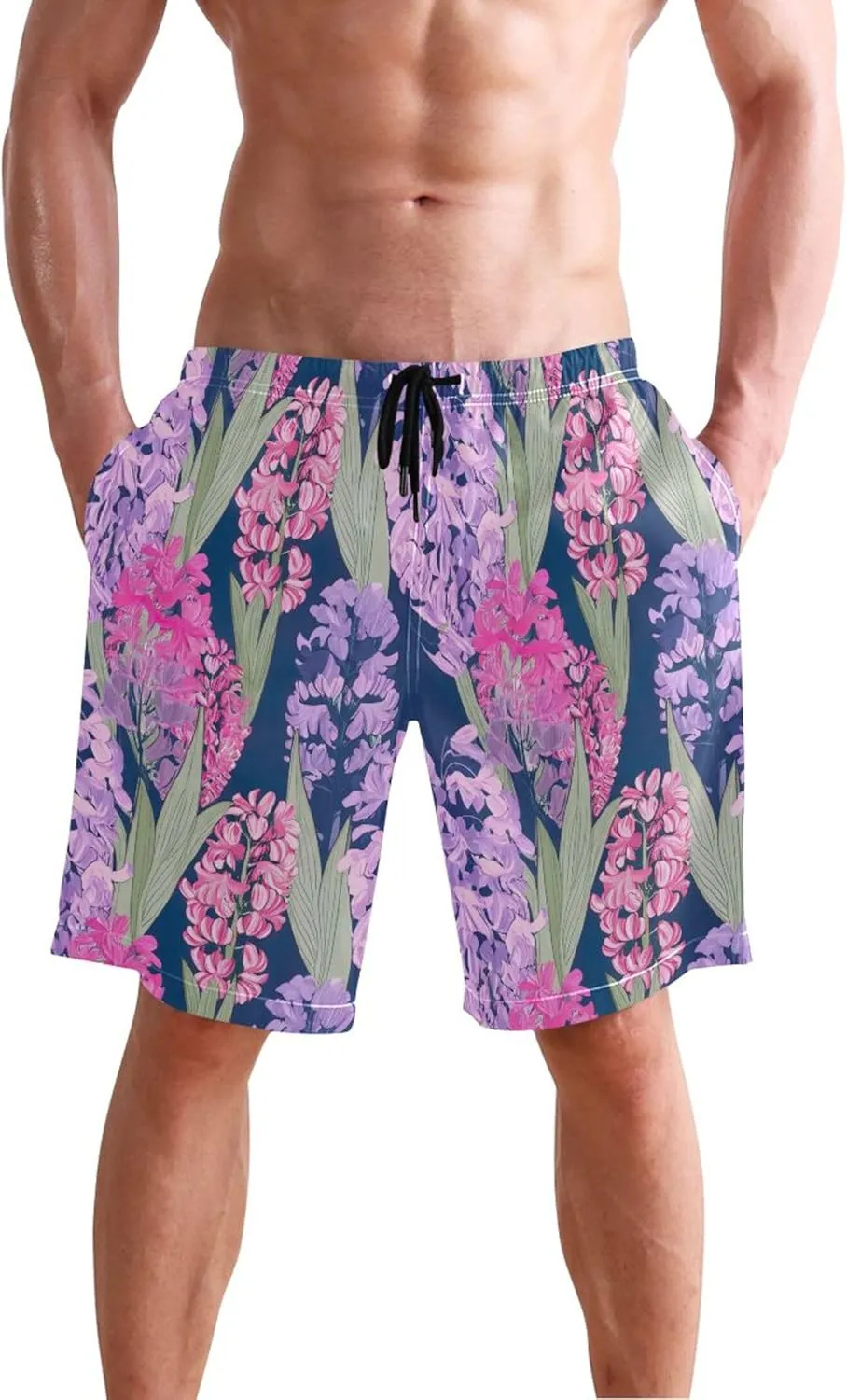 Custom Swim Trunks Men Cute Hyacinth Flowers Spring Floral Mens Swimming Shorts Swimwear Bathing Suits S