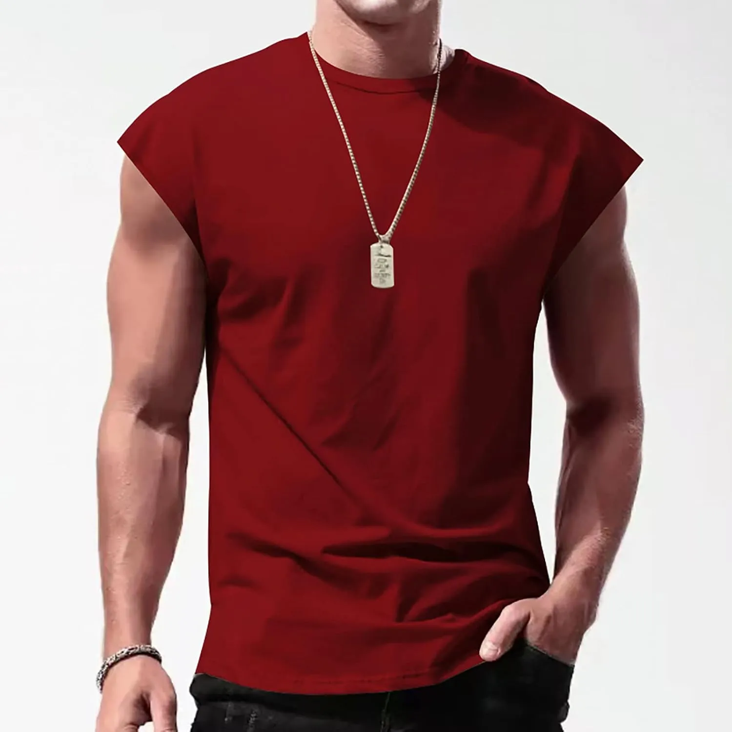 Cut Off Workout Tank Tops for Men Cap Sleeve Loose Athletic Muscle T-Shirt Athletic Sleeveless Gym Running Sport Vest