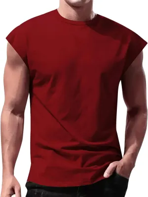 Cut Off Workout Tank Tops for Men Cap Sleeve Loose Athletic Muscle T-Shirt Athletic Sleeveless Gym Running Sport Vest