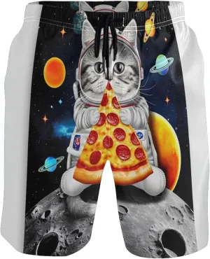 Cute Cat Astronaut Men's Swim Trunks Funny Bathing Shorts Quick Dry Surf Swimming Shorts Beach S