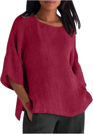DASAYO Womens Summer Tops 2023 Trendy Cotton Linen Shirts for Women Loose Fit Vintage Going Out Blouses Fashion 2023 Outfits