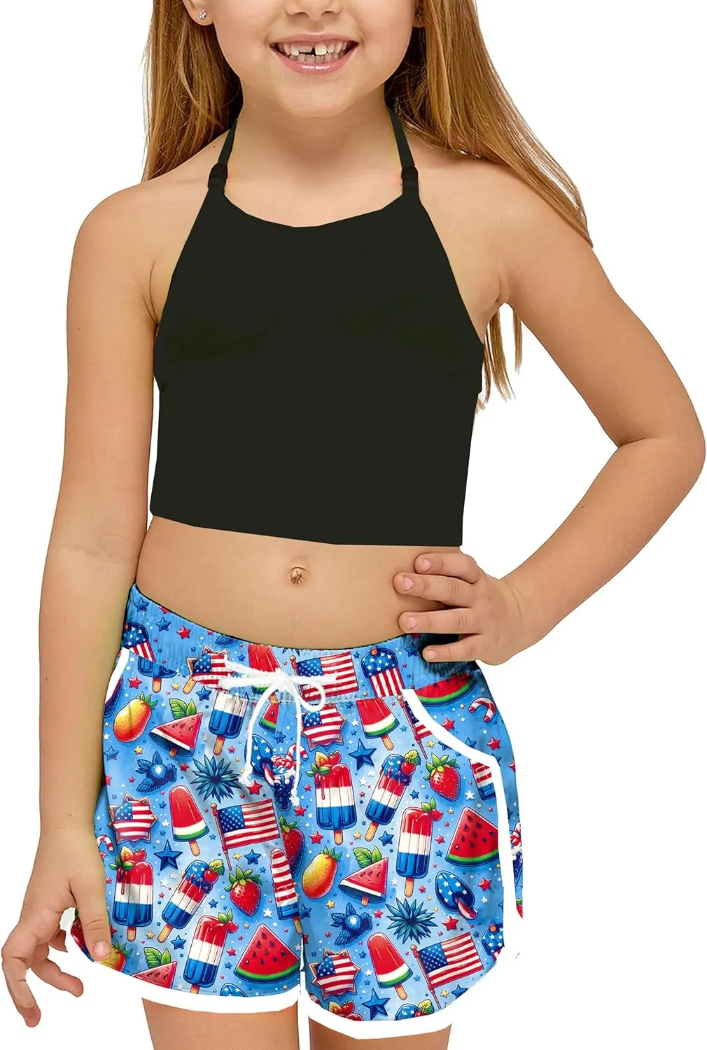 Deerose Kids American Flag Swim Shorts Quick Dry Swimming Board Shorts Active Swim Trunk 5-14 Years