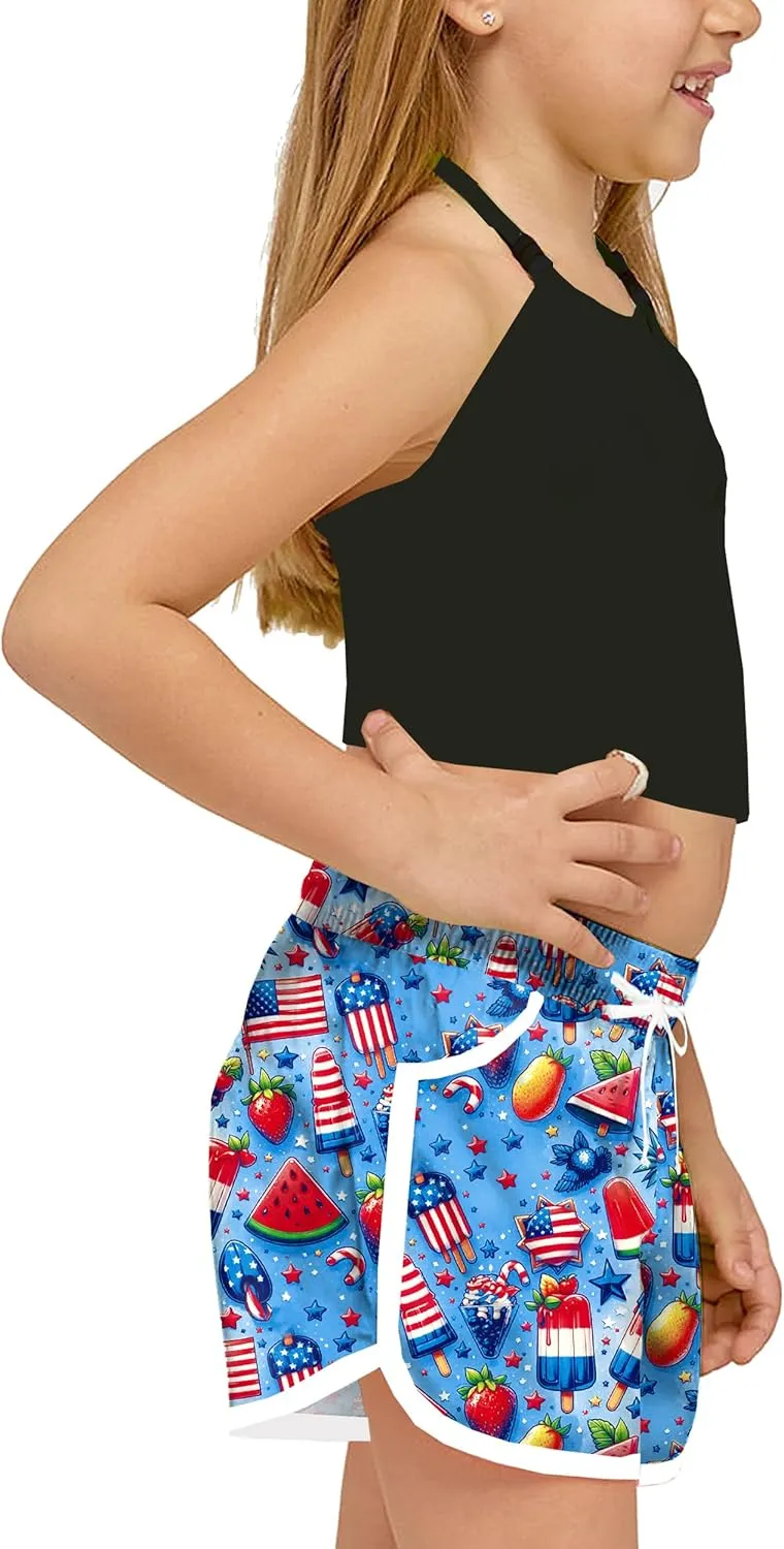 Deerose Kids American Flag Swim Shorts Quick Dry Swimming Board Shorts Active Swim Trunk 5-14 Years