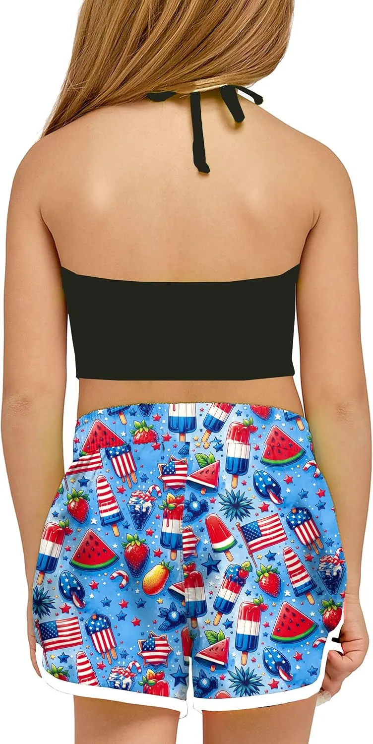 Deerose Kids American Flag Swim Shorts Quick Dry Swimming Board Shorts Active Swim Trunk 5-14 Years