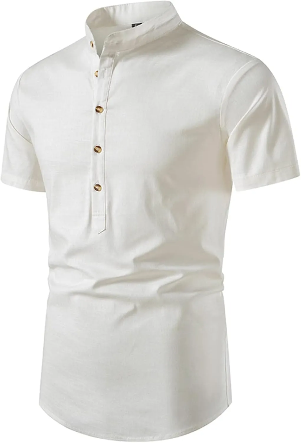 DGHM-JLMY Men's Beach Wedding Shirts Casual Hippie Shirts Collarless Summer Linen Button Shirt Henley Neck Short Sleeve Shirt