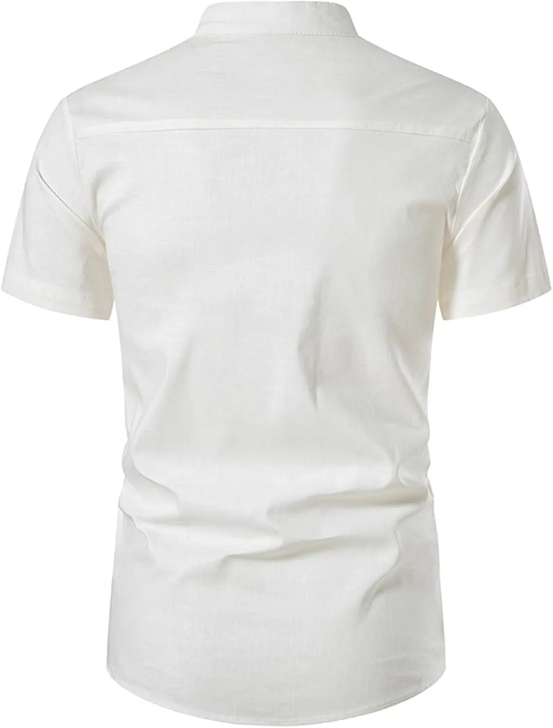 DGHM-JLMY Men's Beach Wedding Shirts Casual Hippie Shirts Collarless Summer Linen Button Shirt Henley Neck Short Sleeve Shirt