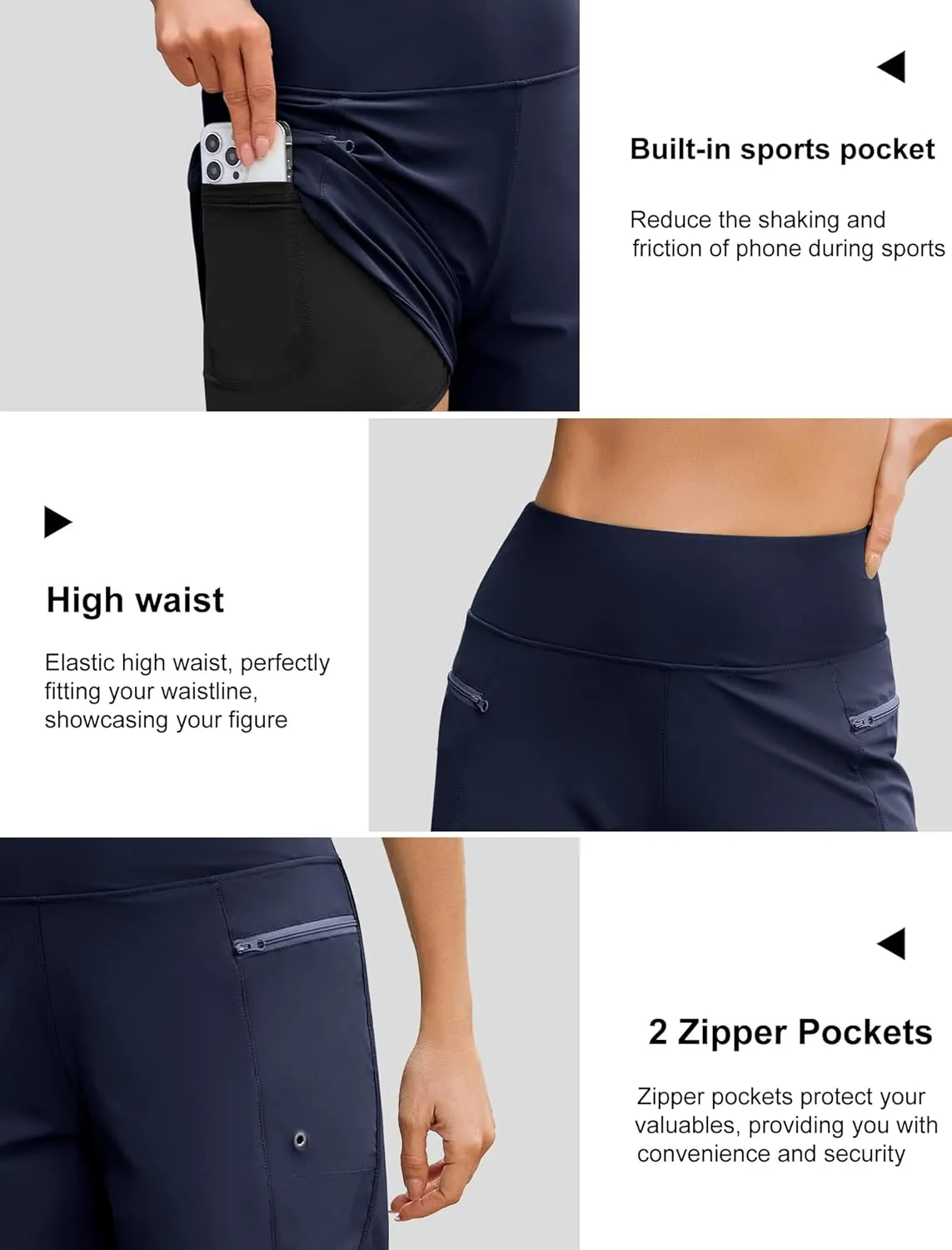 difficort Womens 7" Swim Shorts with Leggings High Waisted Board Beach Swimming Shorts with Zipper Pockets