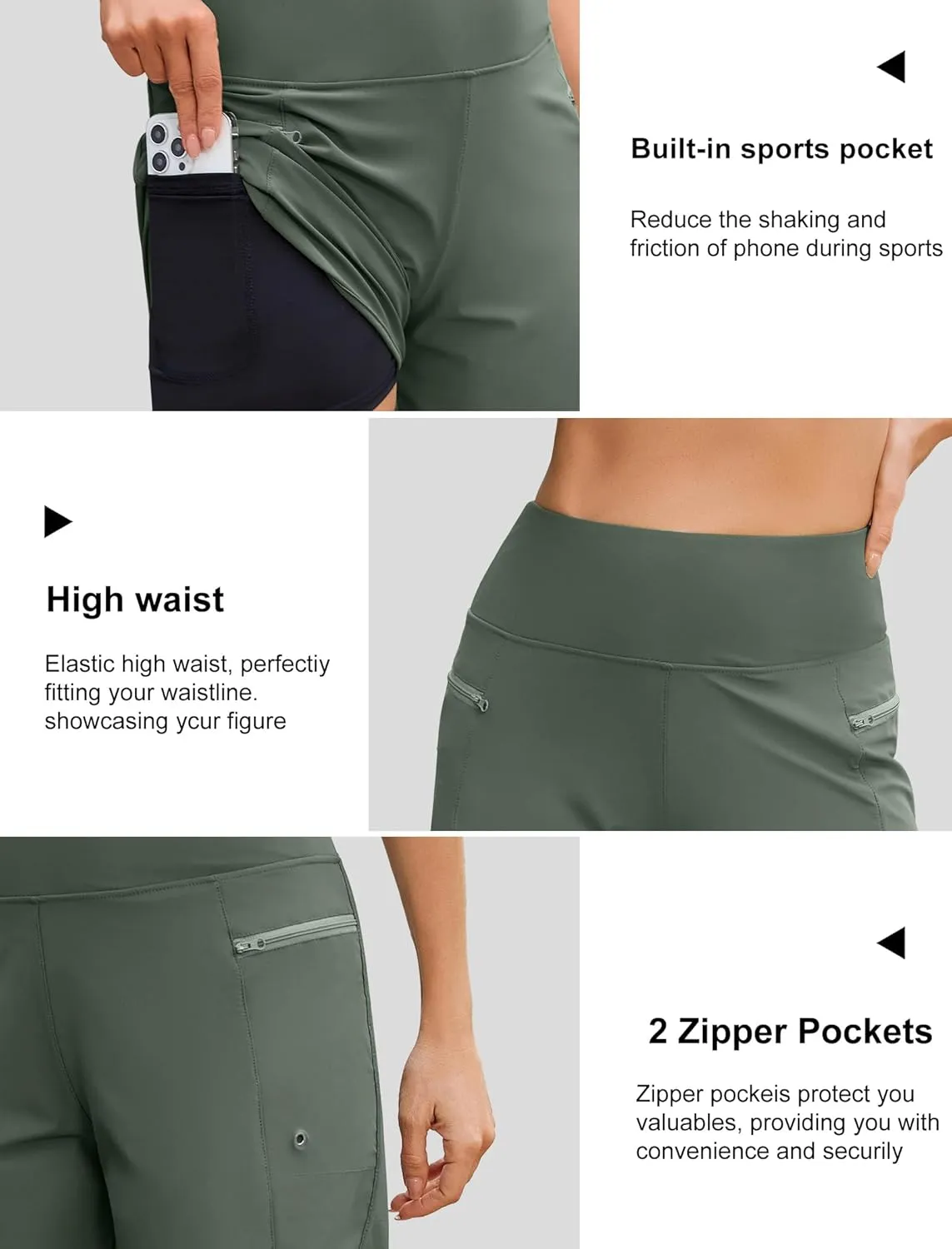 difficort Womens 7" Swim Shorts with Leggings High Waisted Board Beach Swimming Shorts with Zipper Pockets