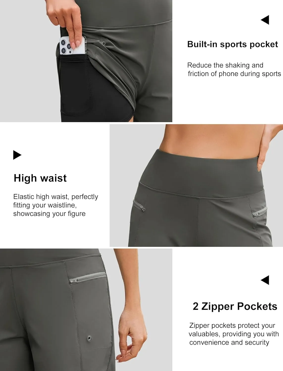 difficort Womens 7" Swim Shorts with Leggings High Waisted Board Beach Swimming Shorts with Zipper Pockets