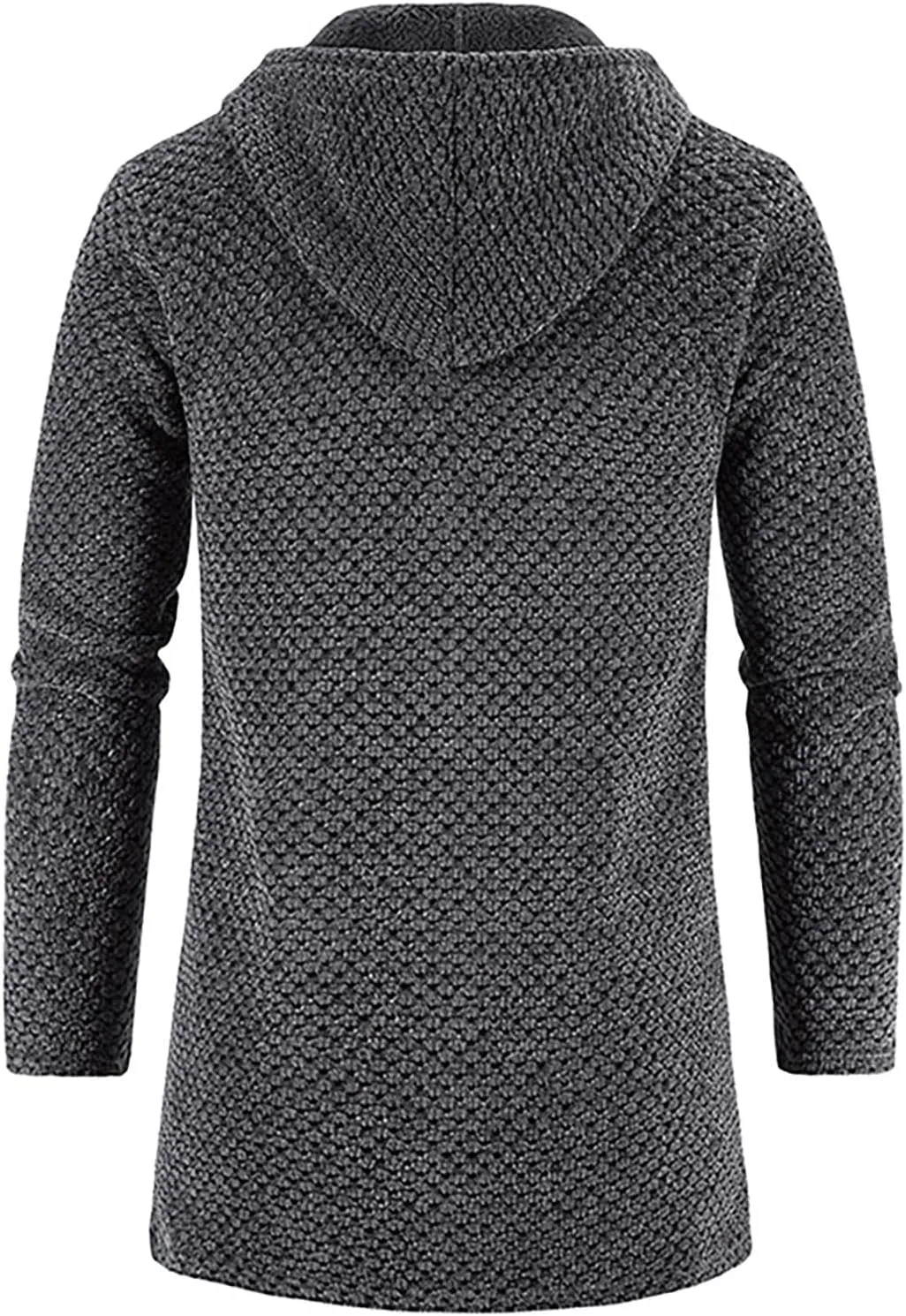 DuDubaby Men's Hooded Plush Plaid Knitting Drawstring Coat Sweater Warm Solid Color Jackets Tops