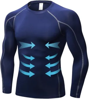 EARGFM Men's Athletic Compression Shirt Workout Running Long Sleeve Cool Dry Base Layer Active Sports T-Shirt Gym Tops, Navy Blue-1