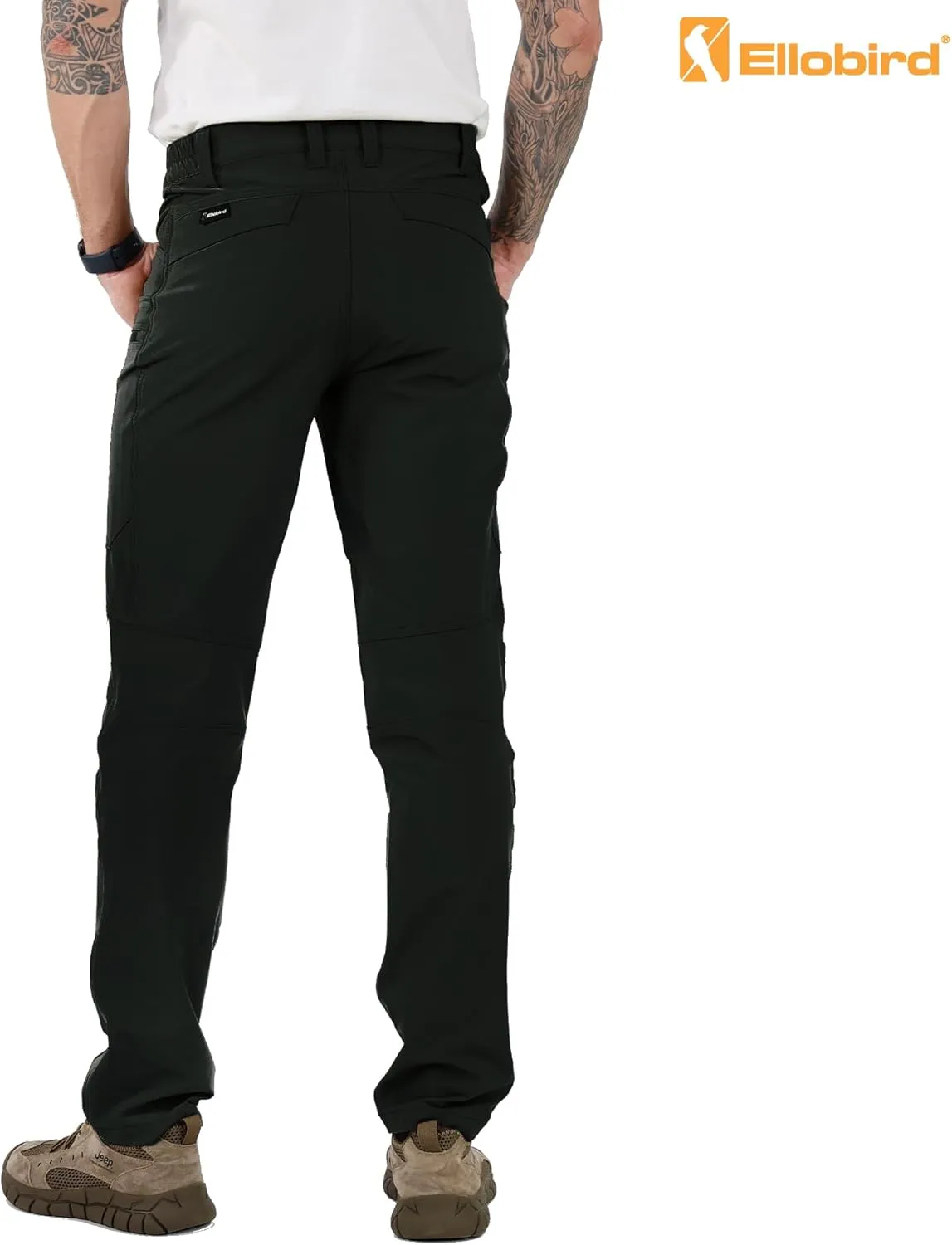 Ellobird Mens Flex Cargo Hiking Pants, Waterproof Stretch Lightweight Trousers