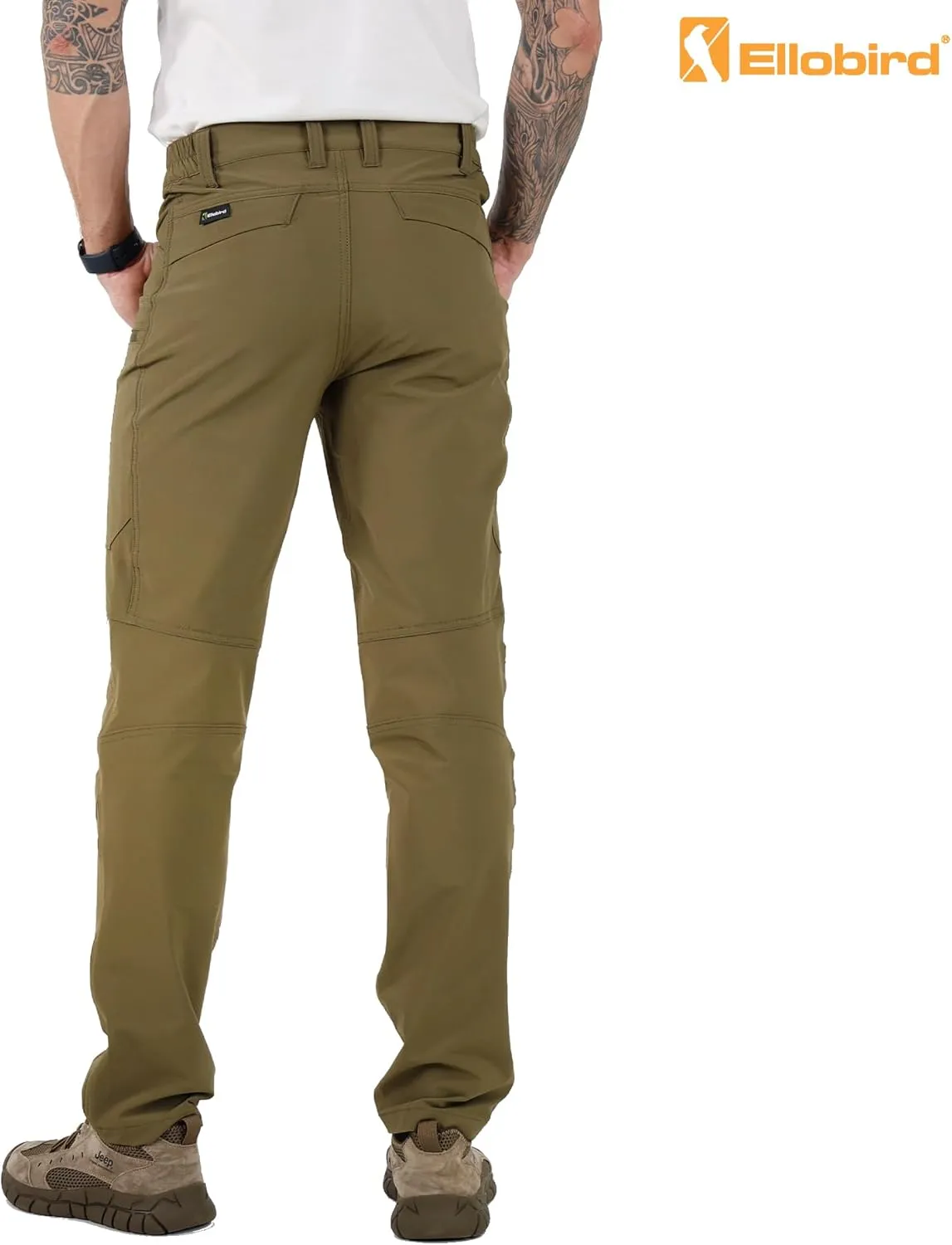 Ellobird Mens Flex Cargo Hiking Pants, Waterproof Stretch Lightweight Trousers
