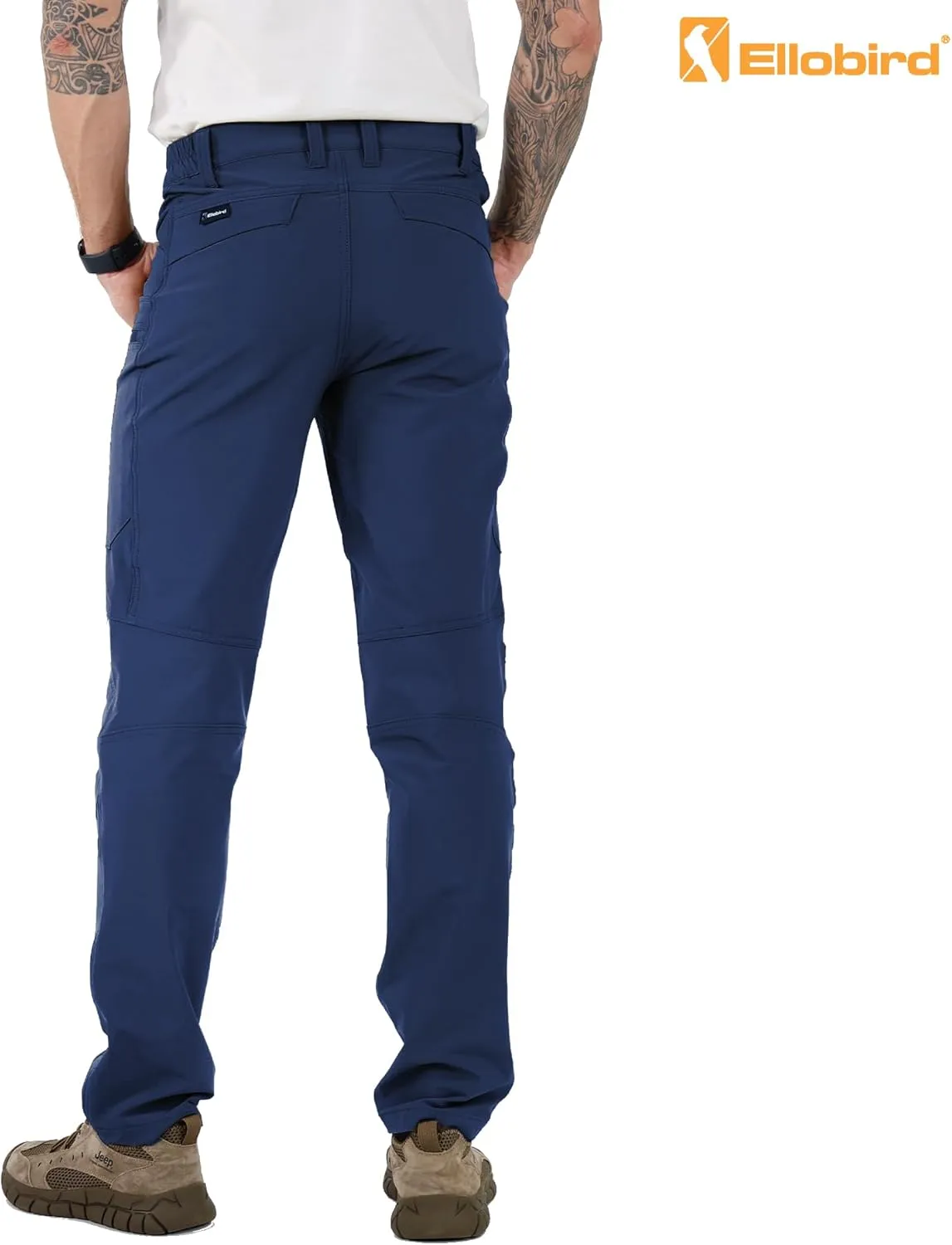 Ellobird Mens Flex Cargo Hiking Pants, Waterproof Stretch Lightweight Trousers