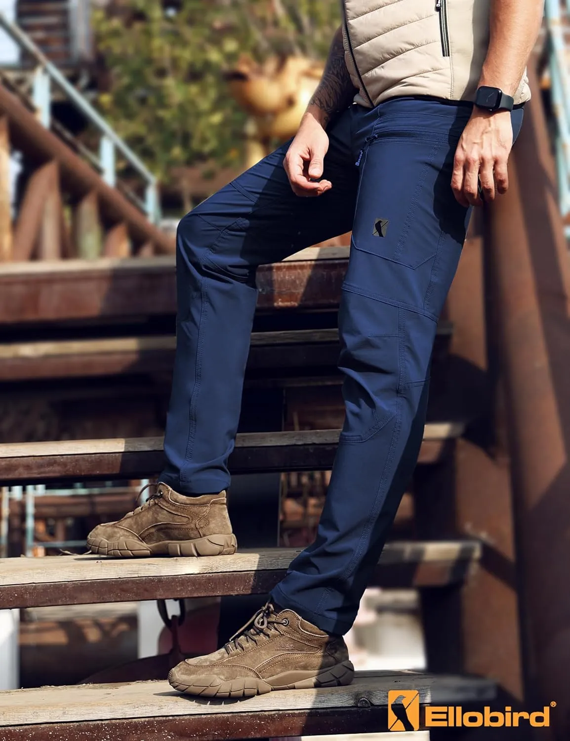 Ellobird Mens Flex Cargo Hiking Pants, Waterproof Stretch Lightweight Trousers