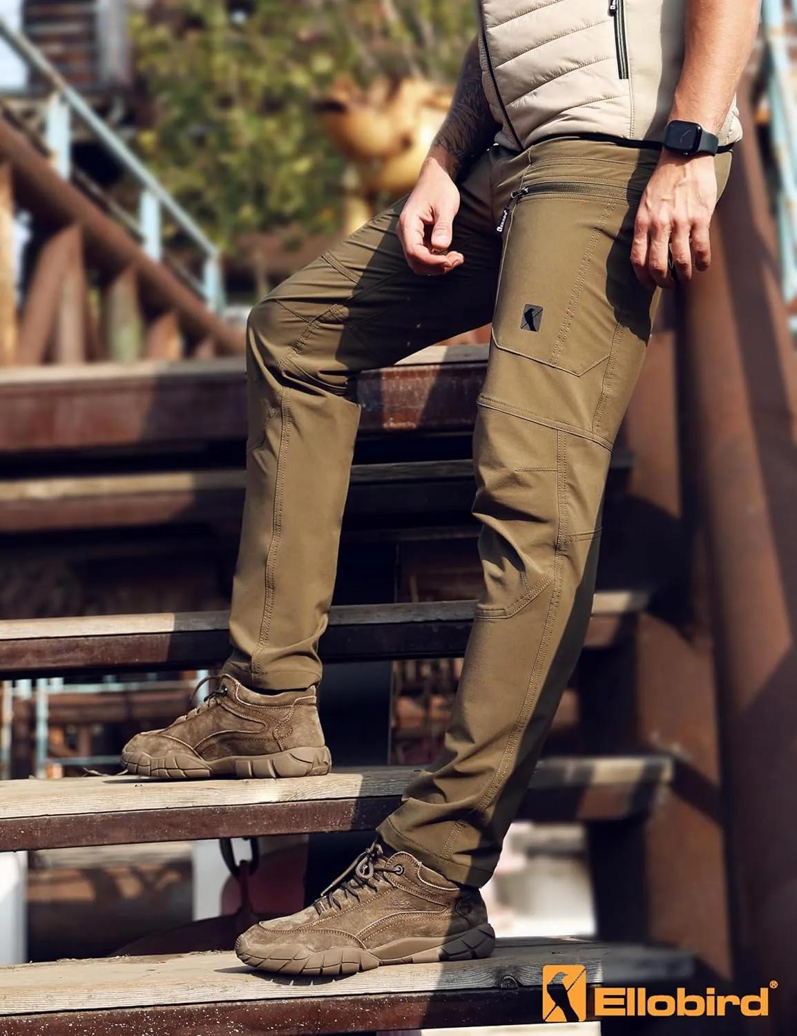 Ellobird Mens Flex Cargo Hiking Pants, Waterproof Stretch Lightweight Trousers