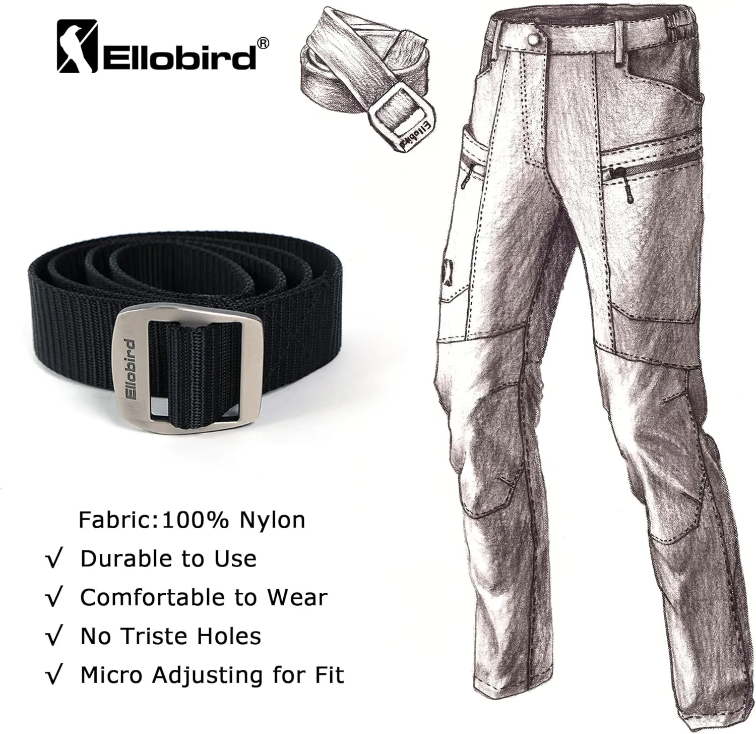 Ellobird Mens Flex Cargo Hiking Pants, Waterproof Stretch Lightweight Trousers