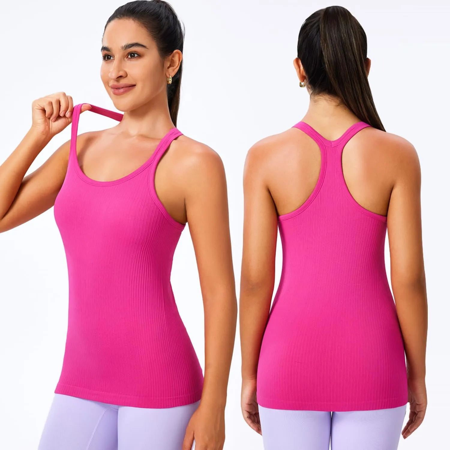 Evercute 1/2/3 Pack Workout Tank Tops for Women with Built in Bra Racerback Yoga Sleeveless Top Camisole Athletic Gym Tops