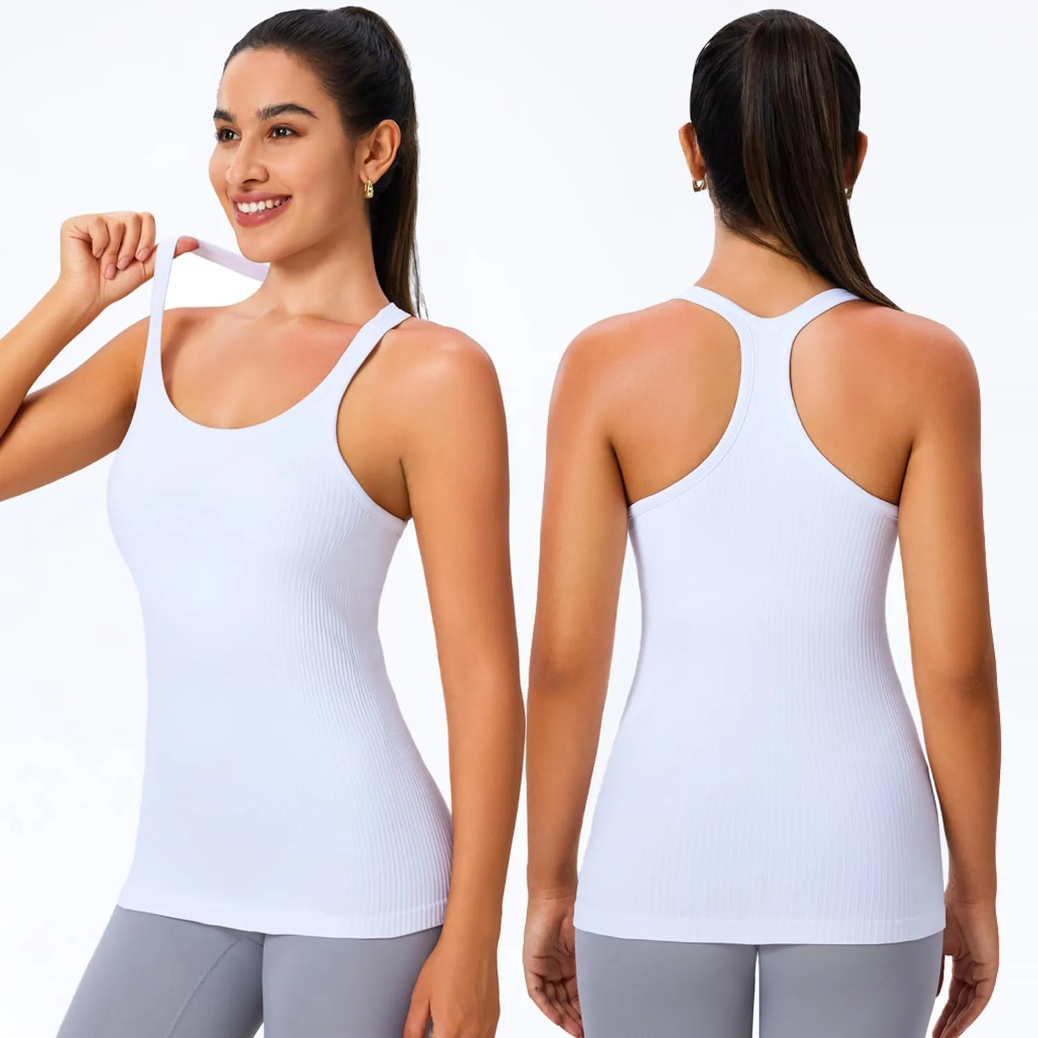 Evercute 1/2/3 Pack Workout Tank Tops for Women with Built in Bra Racerback Yoga Sleeveless Top Camisole Athletic Gym Tops