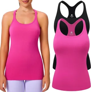 Evercute 1/2/3 Pack Workout Tank Tops for Women with Built in Bra Racerback Yoga Sleeveless Top Camisole Athletic Gym Tops