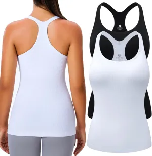 Evercute 1/2/3 Pack Workout Tank Tops for Women with Built in Bra Racerback Yoga Sleeveless Top Camisole Athletic Gym Tops