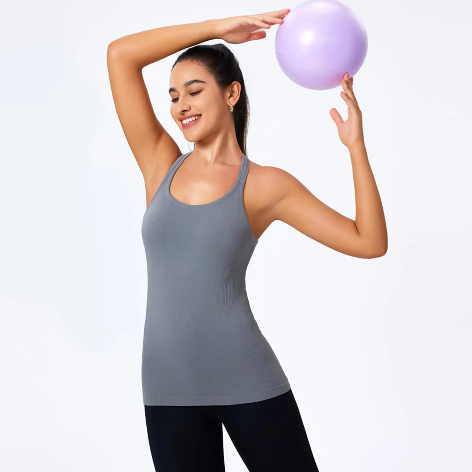Evercute 1/2/3 Pack Workout Tank Tops for Women with Built in Bra Racerback Yoga Sleeveless Top Camisole Athletic Gym Tops