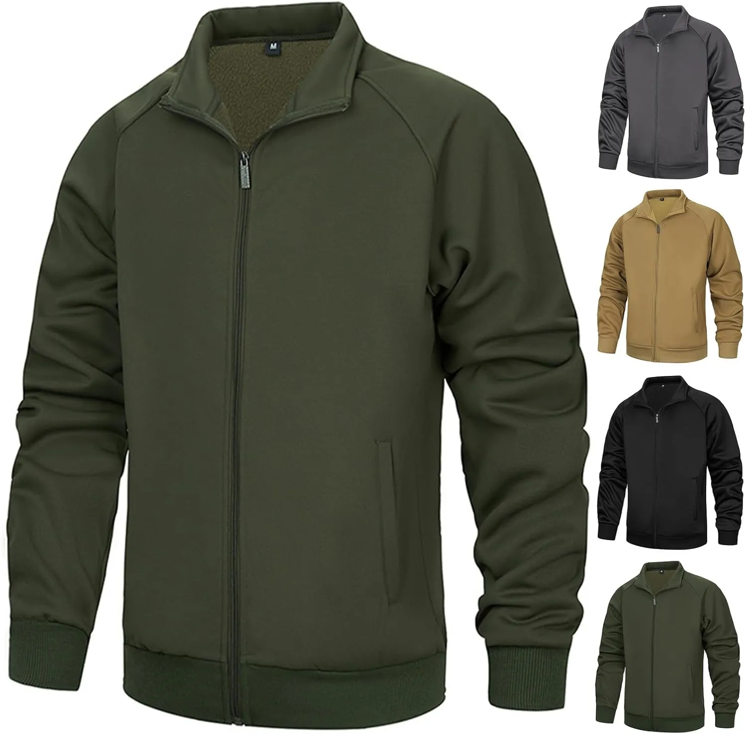 evzosrz Men's Windbreakers Lightweight Fleece Lined Bomber Jackets Full Zip Up Fall Winter Windproof Warm Outdoor Work Coats